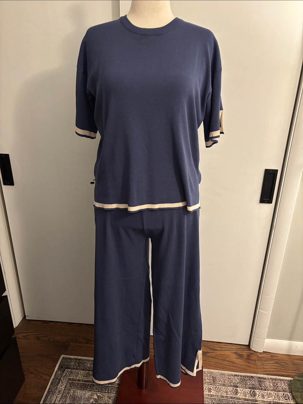 Blue Two-Piece Lounge Set with Cream Trim